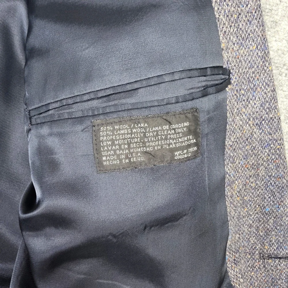 Stafford Blazer Mens 48R Grey‎ Lambswool Donegal Flecked Tweed Elbow Patches USA